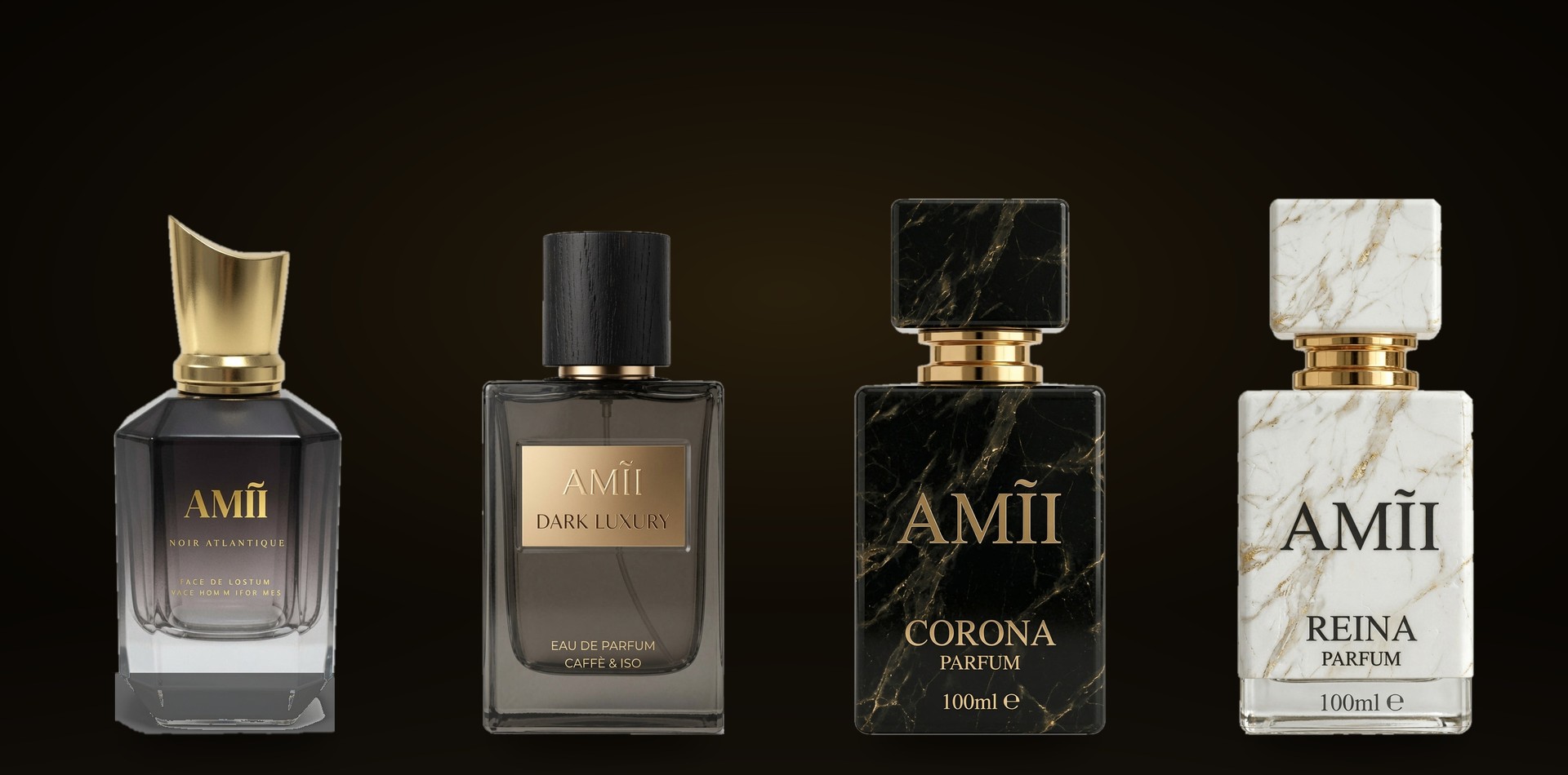 La colección AMĨI: NOIR ATLANTIQUE, DARK LUXURY, CORONA y REINA